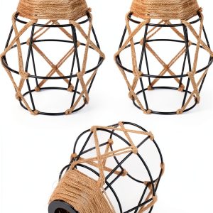 Industrial Metal Lamp Shade Aksipo Black Rustic Cage Woven Hemp Rope-0