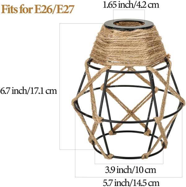 Industrial Metal Lamp Shade Aksipo Black Rustic Cage Woven Hemp Rope-1