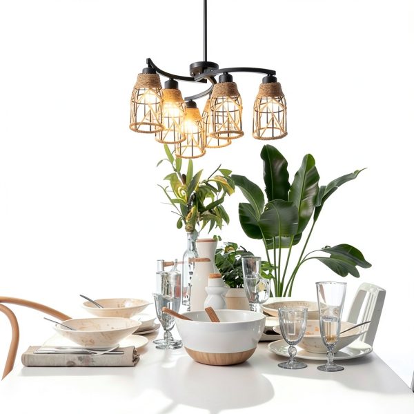 Industrial Mini Lamp Shade Aksipo Black Hemp Rope Metal Cage 3pcs-6