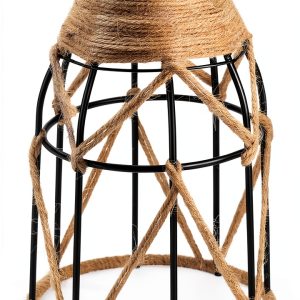 Industrial Hemp Rope Lamp Shade by Aksipo Rustic Metal Cage Black-0