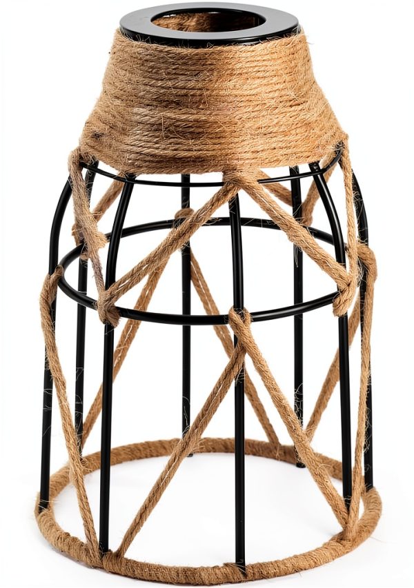 Industrial Hemp Rope Lamp Shade by Aksipo Rustic Metal Cage Black-0
