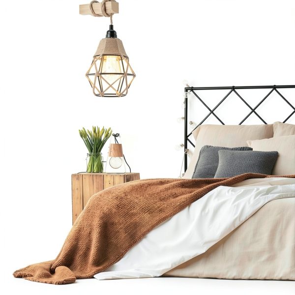 Industrial Metal Lamp Shade Aksipo Black Rustic Cage Woven Hemp Rope-3