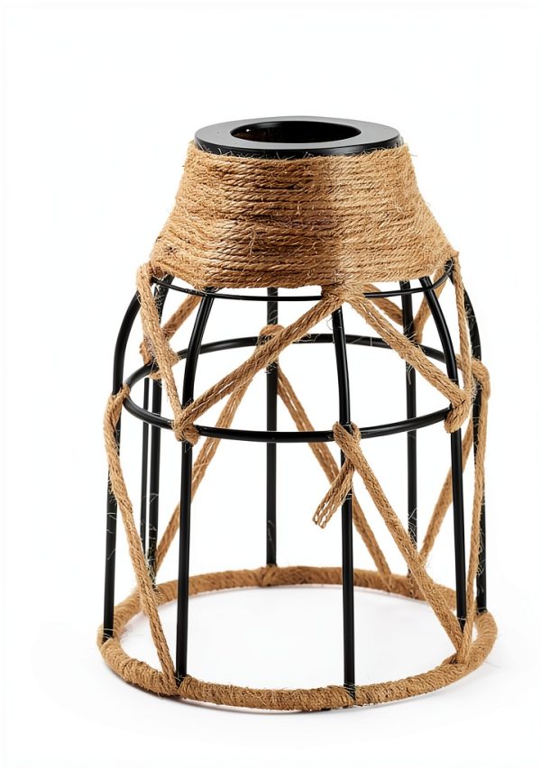 Industrial Mini Lamp Shade Aksipo Black Hemp Rope Metal Cage 3pcs-1