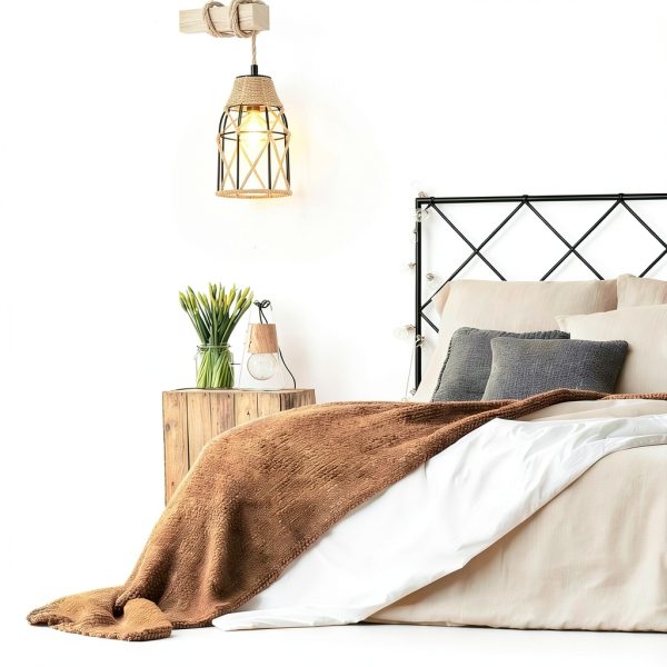 Industrial Hemp Rope Lamp Shade by Aksipo Rustic Metal Cage Black-4