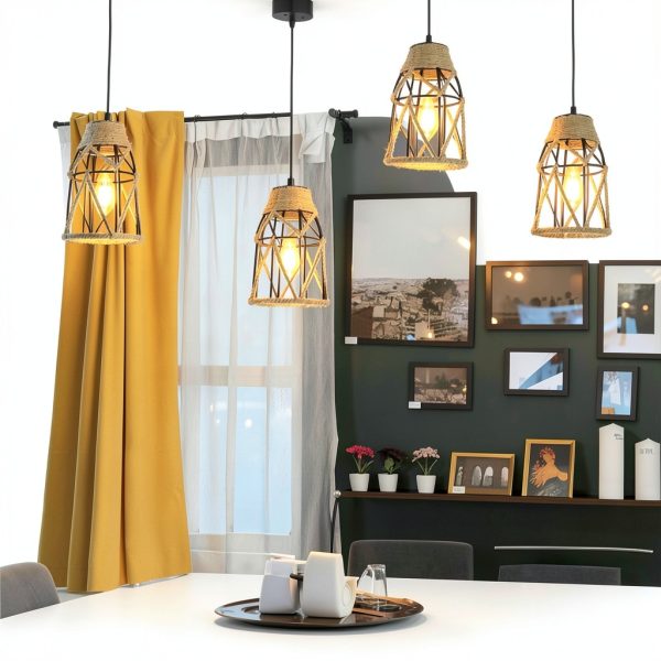 Industrial Mini Lamp Shade Aksipo Black Hemp Rope Metal Cage 3pcs-3