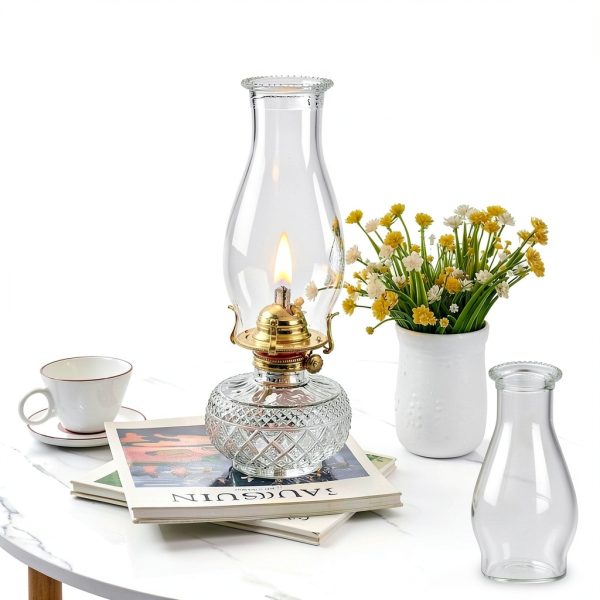 Oil Lamp Chimney Replacement,3 Inch x 8 Inch Kerosene Lamp Globe,Clear Glass Oil Lamp Globe, Crimped Top Hurricane Lamp Shade Cover,Glass Chimney for Oil Lamps(1 Pack)-3